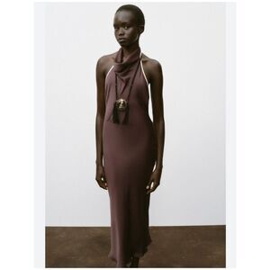 zara brown halter dress ZARA NWT WOMAN SS25 SATIN EFFECT HALTER MIDI DRESS BROWN | 3897/090 ALL  SIZES